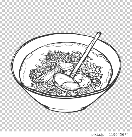 味噌ラーメンの手書き筆絵風イラスト 119045674