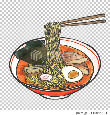 舉起筷子的醬油拉麵手寫畫筆畫風格插圖 舉起筷子的醬油拉麵手寫畫筆畫風格插圖 119045681