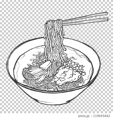 味噌ラーメンの手書き筆絵風イラスト 119045682