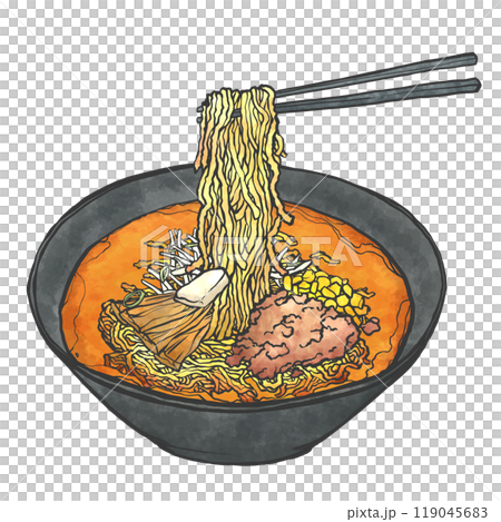味噌ラーメンの手書き筆絵風イラスト 119045683