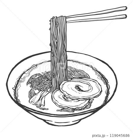 豚骨ラーメンの手書き筆絵風イラスト 豚骨ラーメンの手書き筆絵風イラスト 119045686