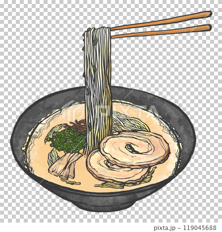 Hand-drawn illustration of tonkotsu ramen Hand-drawn illustration of tonkotsu ramen 119045688