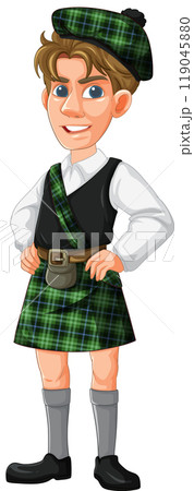 Scottish Attire with Tartan Patterns Scottish Attire with Tartan Patterns 119045880