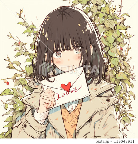 ”LOVE”の文字が書かれたラブレターを持つ女の子 ”LOVE”の文字が書かれたラブレターを持つ女の子 119045911