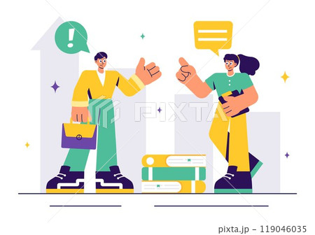 Vector Illustration of Conflict Resolution and Management featuring Two Social Groups with Different Opinions and Disagreements in a Flat Background Vector Illustration of Conflict Resolution and Management featuring Two Social Groups with Different Opinions and Disagreements in a Flat Background 119046035