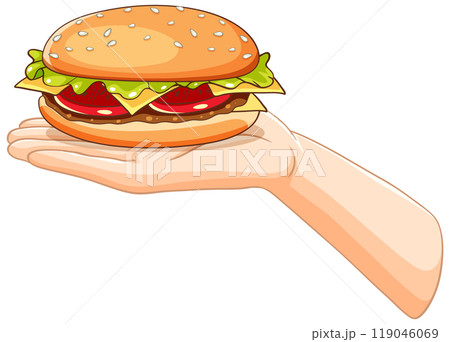 Hand Holding a Delicious Burger 119046069