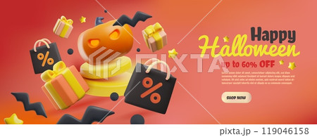 3D Halloween discount flyer for autumn celebrations. 3D Halloween discount flyer for autumn celebrations. 119046158