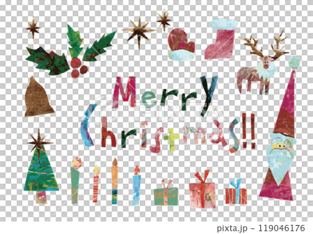 絵の具でペイントした紙で作ったクリスマスカード横 119046176