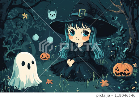 楽しいハロウィンイメージ・魔女・お化け・ねこ 119046546