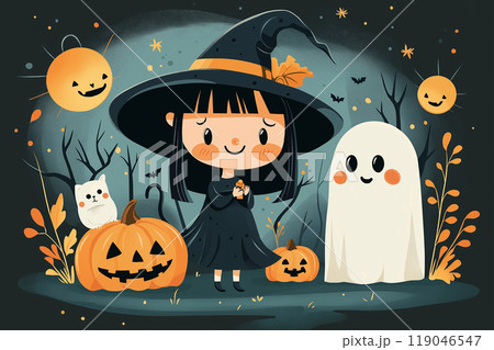 楽しいハロウィンイメージ・魔女・お化け・ねこ 119046547