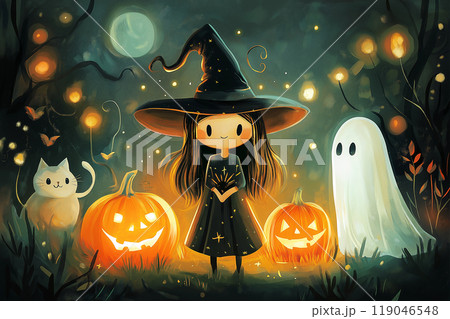 楽しいハロウィンイメージ・魔女・お化け・ねこ 119046548
