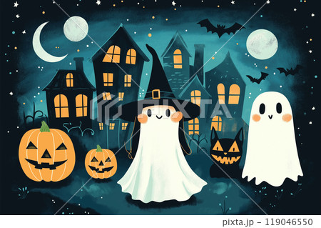 楽しいハロウィンイメージ・魔女・お化け・ねこ 119046550