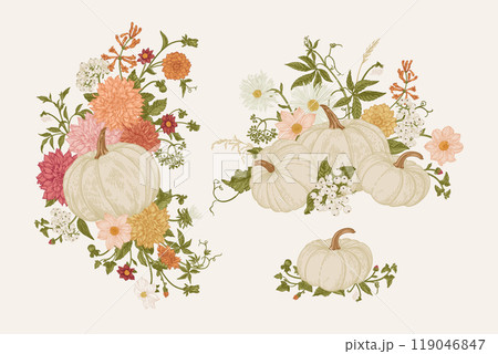Set with three pumpkin arrangements 119046847