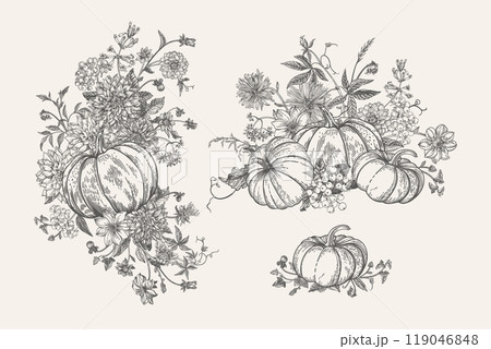 Pumpkin and flower set 119046848
