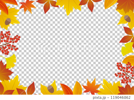 Illustration of a frame with autumn leaves in landscape format 119046862