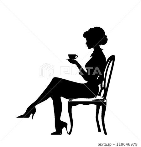 コーヒーを飲む女性のシルエット 119046979
