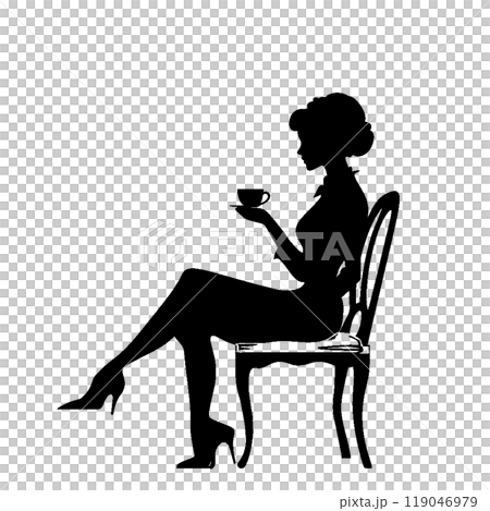 コーヒーを飲む女性のシルエット 119046979