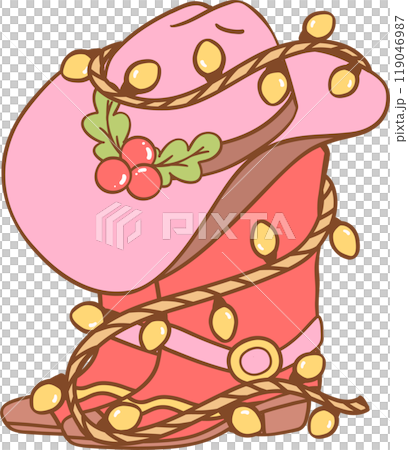 retro Christmas pink cowboy hat and red boot 119046987