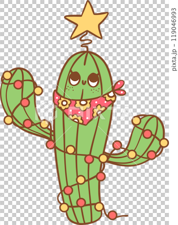 retro Cowboy Christmas Cactus decorated cartoon character 119046993