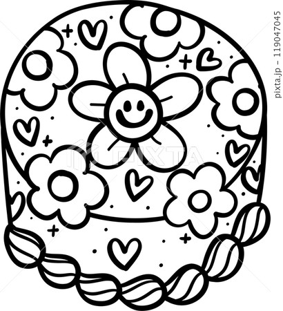 Groovy Vintage Cake daisy flower outline 119047045