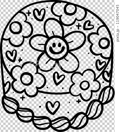 Groovy Vintage Cake daisy flower outline 119047045