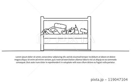 One line continuous of contractor equipment. Minimalist style vector illustration in white background. One line continuous of contractor equipment. Minimalist style vector illustration in white background. 119047104