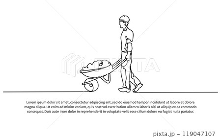 One line continuous of contractor brings materials. Minimalist style vector illustration in white background. One line continuous of contractor brings materials. Minimalist style vector illustration in white background. 119047107