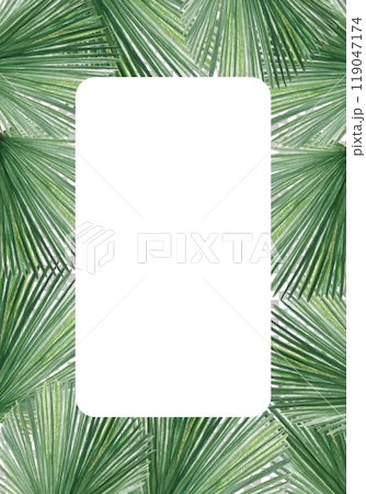 Palm leaf hand painted watercolor vertical card isolated on white. High quality image perfect for cards, posters, stickers, packaging, invitations, Christmas decoration design. Exotic clip art Palm leaf hand painted watercolor vertical card isolated on white. High quality image perfect for cards, posters, stickers, packaging, invitations, Christmas decoration design. Exotic clip art 119047174