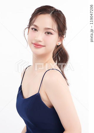 Beautiful young asian woman with clean fresh skin on white background, Face care, Facial treatment, Cosmetology, beauty and spa, Asian women portrait. Beautiful young asian woman with clean fresh skin on white background, Face care, Facial treatment, Cosmetology, beauty and spa, Asian women portrait. 119047206
