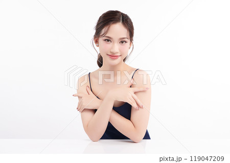 Beautiful young asian woman with clean fresh skin on white background, Face care, Facial treatment, Cosmetology, beauty and spa, Asian women portrait. 119047209