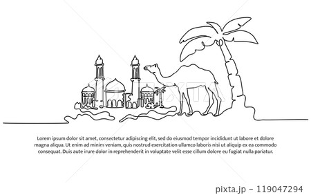 Mosque continuous line design. Islamic architectural design concept. Celebration of Ramadan, Eid al-Fitr Eid al-Adha and Islamic New Year. Decorative elements drawn on a white background. Mosque continuous line design. Islamic architectural design concept. Celebration of Ramadan, Eid al-Fitr Eid al-Adha and Islamic New Year. Decorative elements drawn on a white background. 119047294