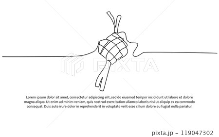 Ketupat continuous line design. Indonesian food design concept for Eid Celebration. Decorative elements drawn on a white background. 119047302