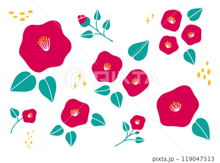 ピンクの椿のイラストセット ピンクの椿のイラストセット 119047313