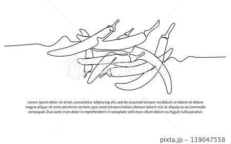 Chilli one continuous line design. Vegetable symbol design concept. Decorative elements drawn on a white background. 119047558