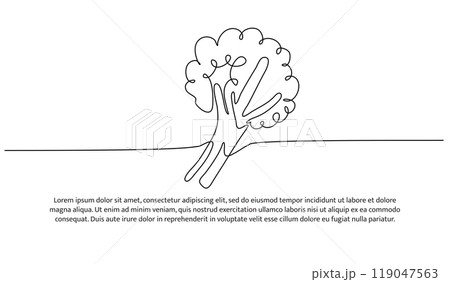 Broccoli one continuous line design. Vegetable symbol design concept. Decorative elements drawn on a white background. 119047563