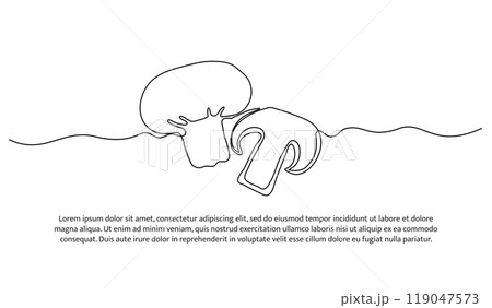 Mushroom one continuous line design. Vegetable symbol concept. Decorative elements drawn on a white background. Mushroom one continuous line design. Vegetable symbol concept. Decorative elements drawn on a white background. 119047573