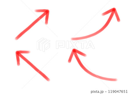 水彩風のシンプルな上昇の赤い矢印の手描き風イラストセット 119047651
