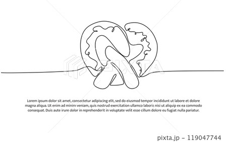 Pretzel one continuous line design. Restaurant food menu design concept. Decorative elements drawn on a white background. Pretzel one continuous line design. Restaurant food menu design concept. Decorative elements drawn on a white background. 119047744