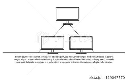 Continuous line design of computers connected. Technology device symbol design concept. Decorative elements drawn on a white background. 119047770