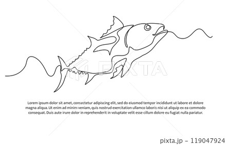 One continuous line of fish. Tuna line drawing. Minimalist style vector illustration on white background. 119047924
