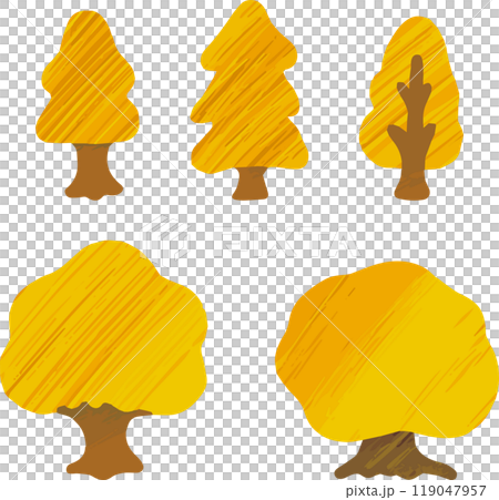木　森　植物　あしらい　飾り　アイコン　水彩　手描き　かわいい　おしゃれ　イラスト素材セット 119047957