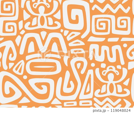 Tiki seamless pattern. Aztec textile print.Geometric, vector background. Suitable for printing on fabric and paper, for Hawaiian parties. 119048024