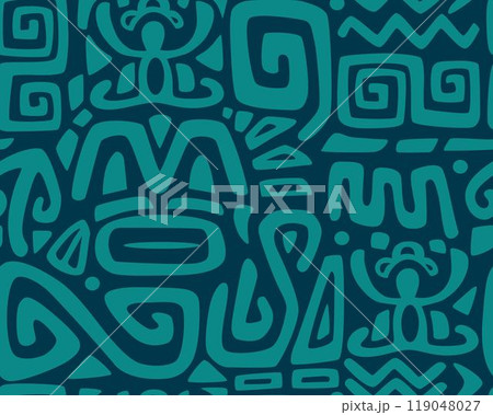 Tiki seamless pattern. Aztec textile print.Geometric, vector background. Suitable for printing on fabric and paper, for Hawaiian parties. Tiki seamless pattern. Aztec textile print.Geometric, vector background. Suitable for printing on fabric and paper, for Hawaiian parties. 119048027