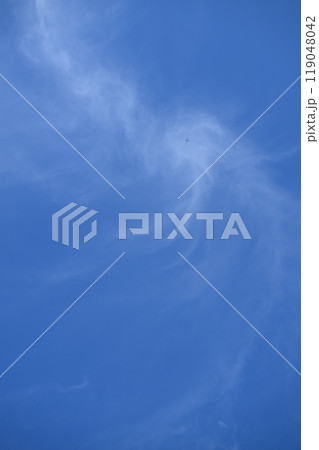 秋の巻雲（すじ雲）と飛行機 119048042