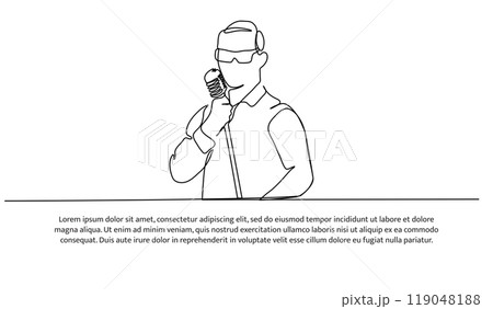 Man singing one continuous line design. Decorative elements drawn on a white background. 119048188