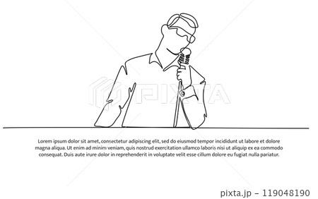 Man singing one continuous line design. Decorative elements drawn on a white background. 119048190