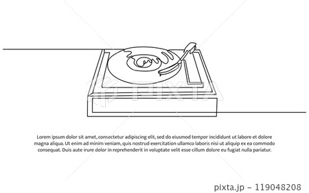 Retro music player turntable one continuous line design. Decorative elements drawn on a white background. 119048208