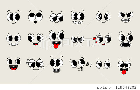 Funny retro 50s cartoon mascot characters funny faces collection 119048282