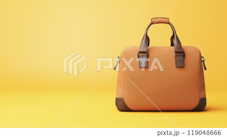 Stylish brown leather bag on yellow background Stylish brown leather bag on yellow background 119048666