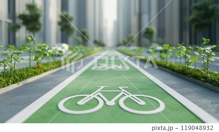 Bike path in a modern city landscapeのイラスト素材 [119048932] - PIXTA